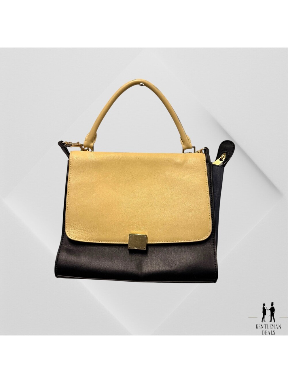 Celine Tricolor Trapeze Bag Leather Medium  Beige Blue Black READ DEFECT